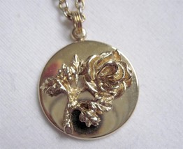 3D Rose Pendant Necklace Gold Tone 24" Chain 1.25" Round Pendant Avon Centennial - $9.79