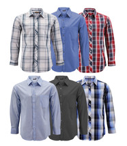Men’s Cotton Casual Long Sleeve Classic Collared Plaid Button Up Dress Shirt image 1