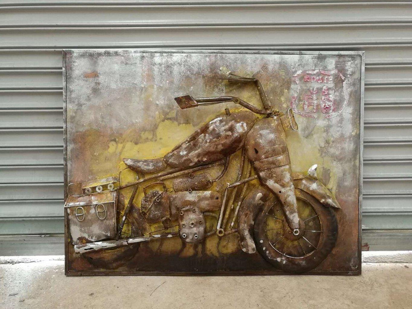 Vintage Motorcycle Rustic 3D Metal Wall Art 48" x 36" Sculptures