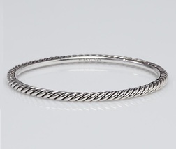 DAVID YURMAN 3mm Sterling Silver Cable Classics Bangle Bracelet - £226.93 GBP