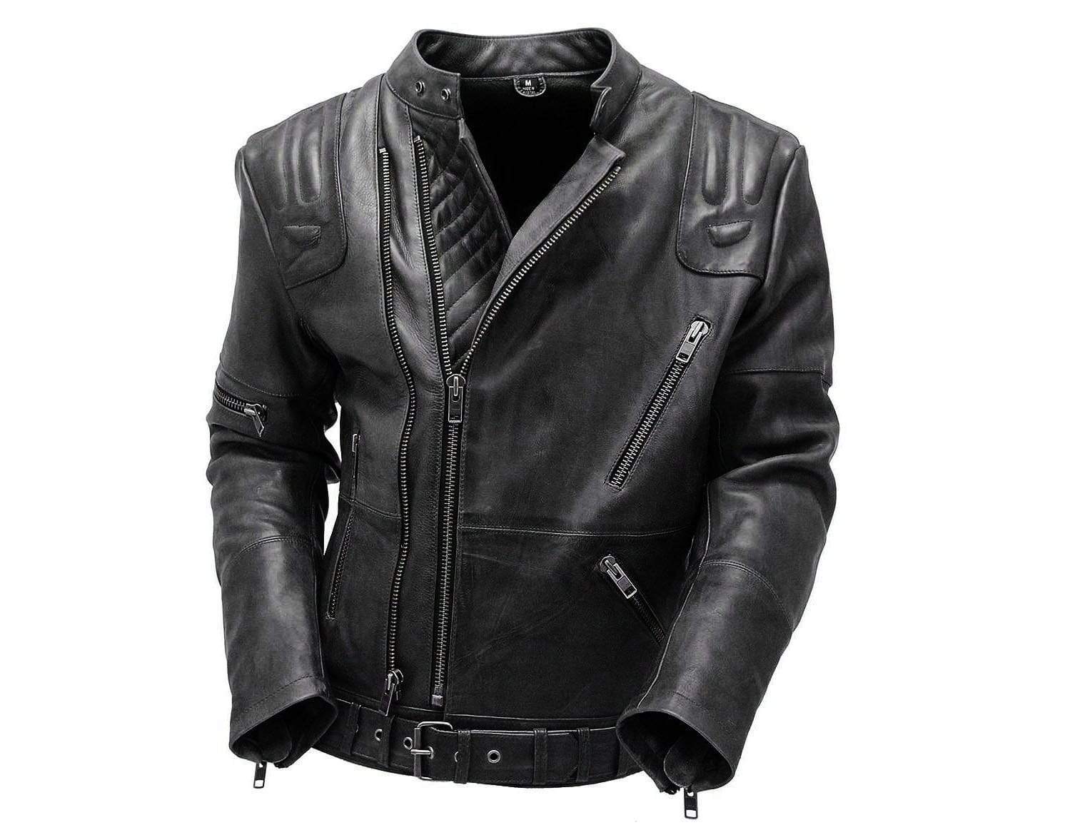 Men’s Double Zipper Motorbike Leather Jacket, Men's Black Leather ...