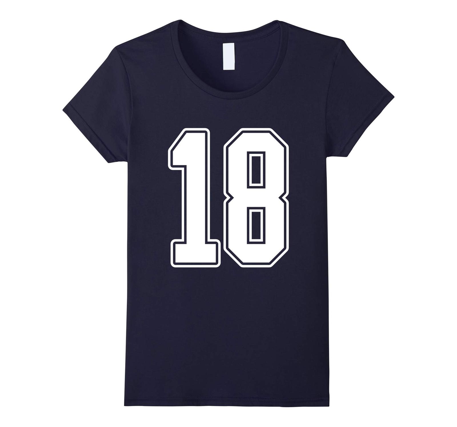 New Tee - #18 White Outline Number 18 Sports Fan Jersey Style T-Tee ...