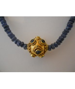 Genuine Faceted Sapphire &amp; 20K Gold Necklace With Gold &amp; Sapphire Center... - $375.00