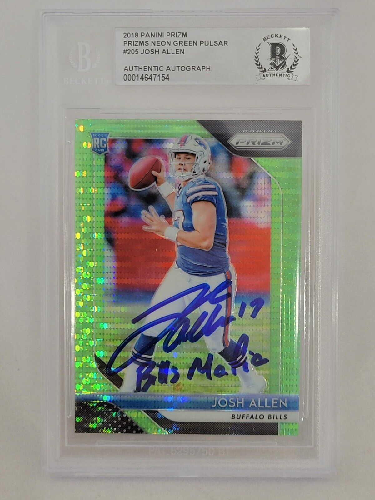 Primary image for Josh Allen (Bills) Signed 2018 Panini Prizms Neon Green Pulsar #205 Rookie Card
