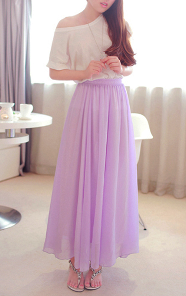 Lavender Chiffon Maxi Skirt. Spring Summer Long Skirt. Purple Skirt