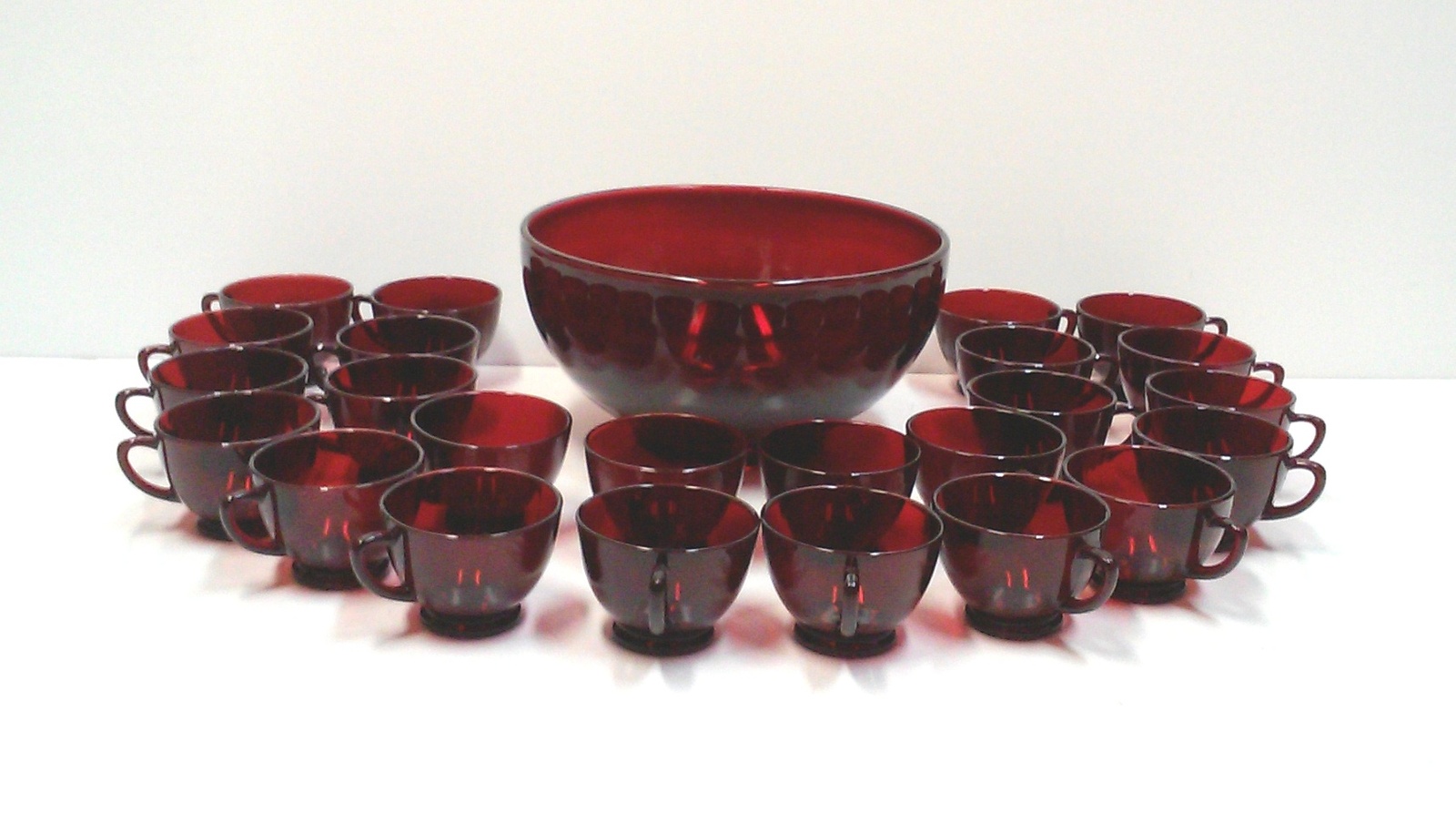 Vintage Red Glass Punch Bowl and Cups Set of 25 1970s