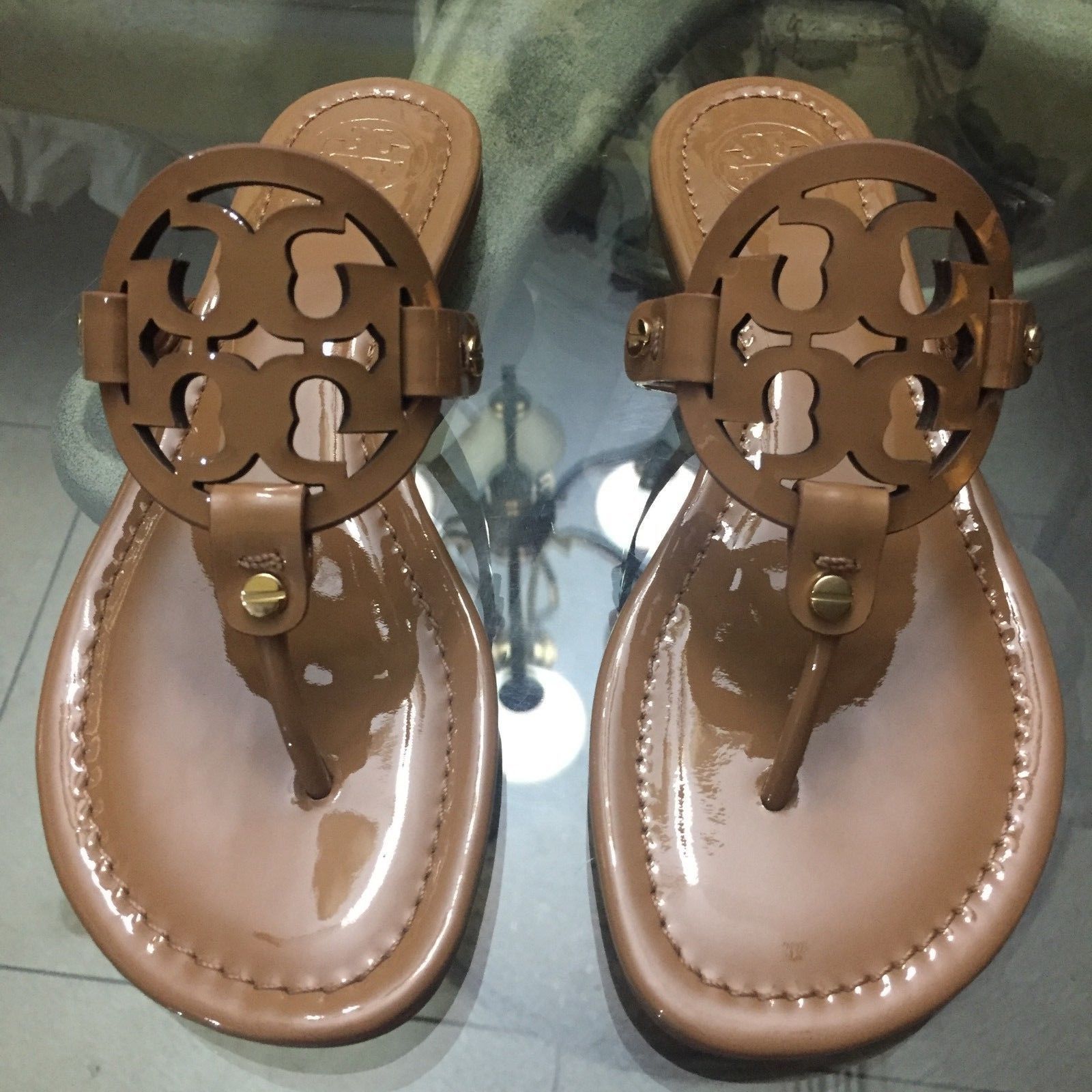 Brand New Tory Burch Miller Sandal Size 7.5 Sand Patent - Sandals