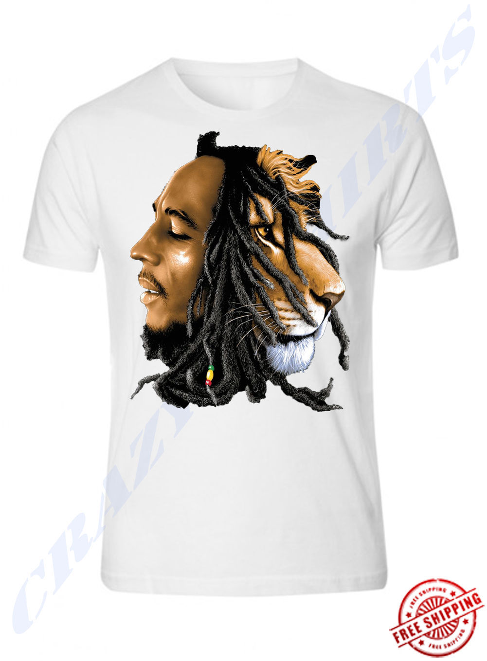 Bob Marley Smoking Joint Men T-shirt Rasta Marijuana Lion Zion S - 5XL WHITE TEE