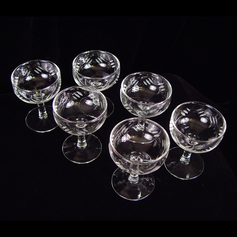Vintage Libbey Glasses Goblets Cut Hatch Set of 6 Mid Century Wine Champagne Libbey