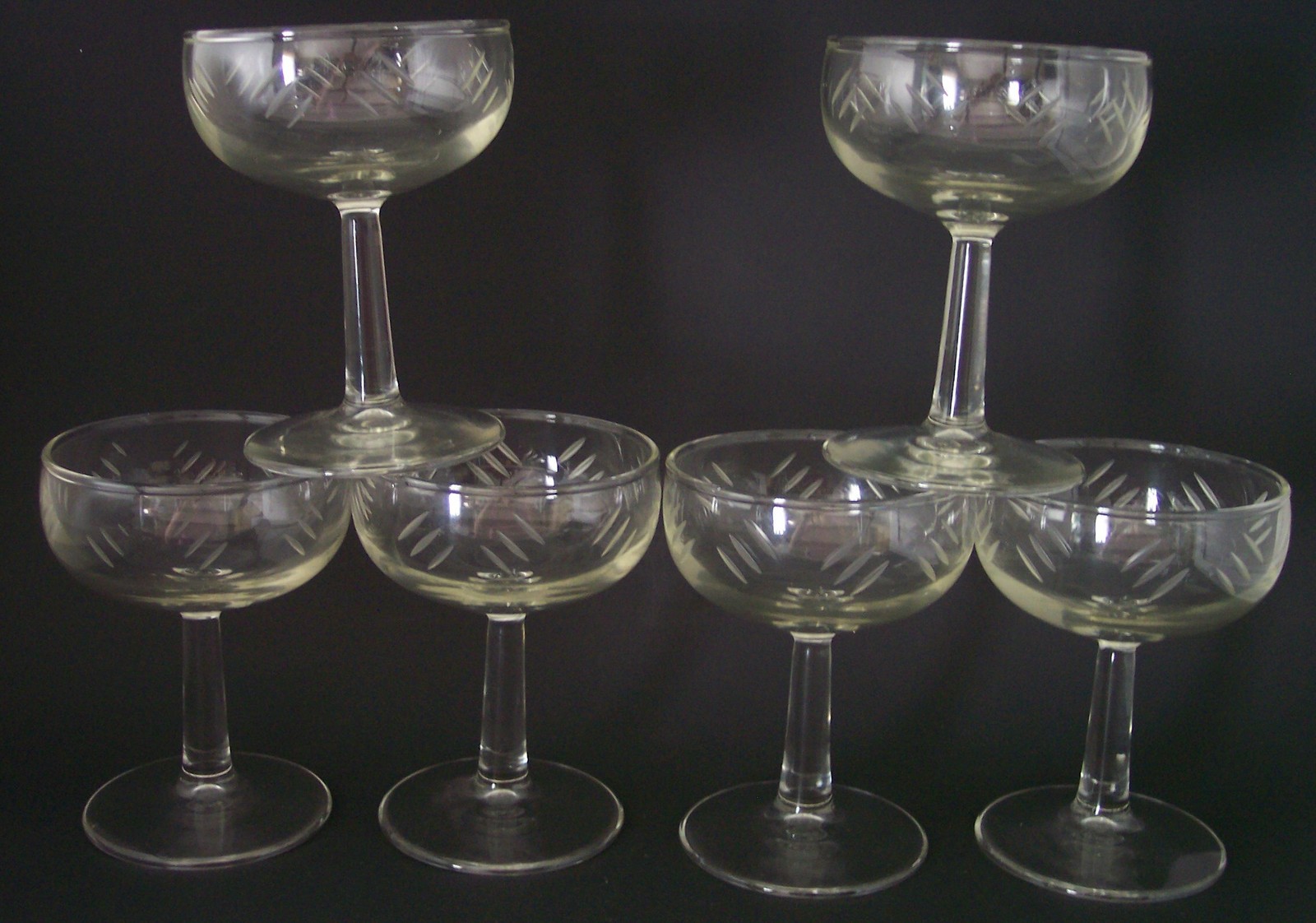 Vintage Libbey Glasses Goblets Cut Hatch Set of 6 Mid Century Wine Champagne Libbey