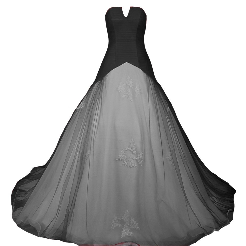 Kivary Gothic White and Black Tulle Strapless Corset Bridal Wedding Dresses Cust