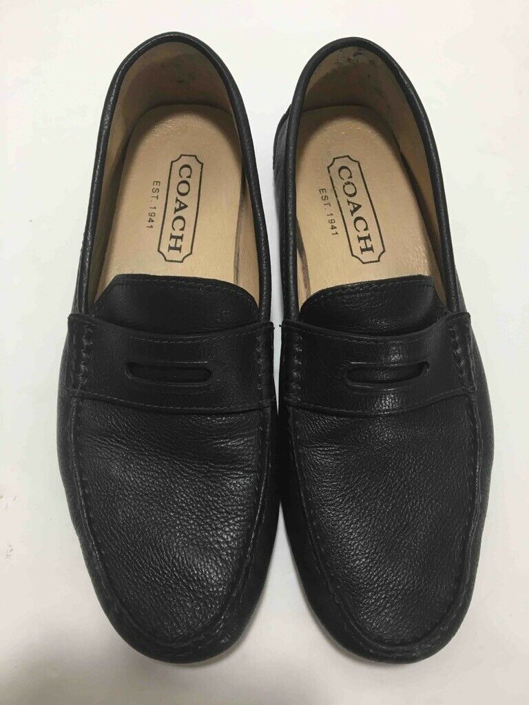 Coach Mens Penny Loafers Black Round Toe Slip On Drivers Leather Shoes ...