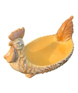 Glazed Ceramic Chicken Rooster Shaped Large Serving Bowl Beige Tan Brown... - $19.79