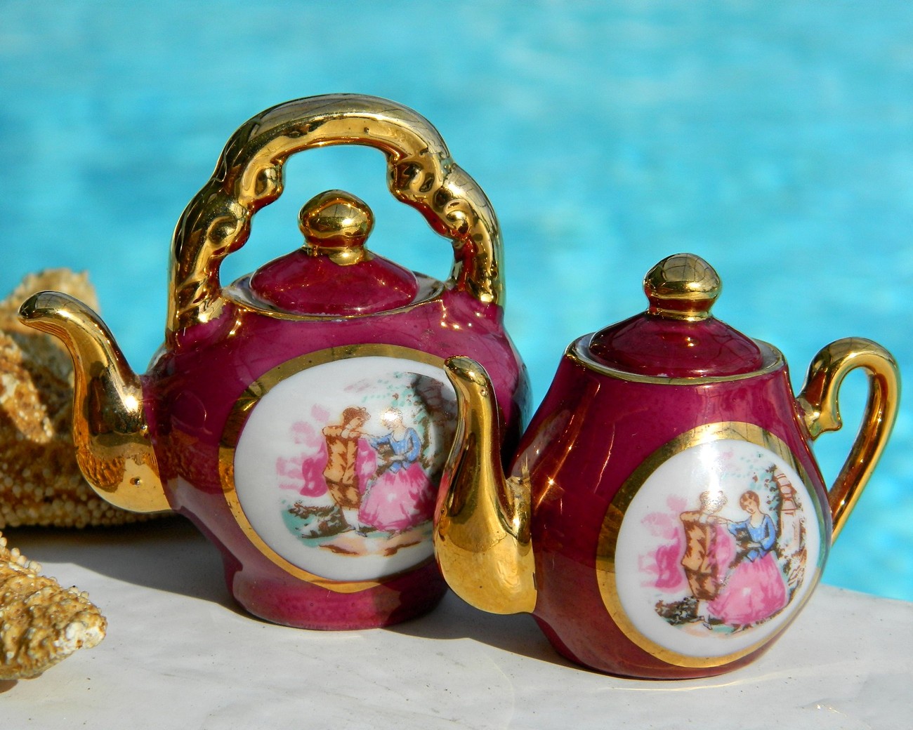 Vintage Porcelain Miniature Teapots Courting Couple Japan Tea Pots, Sets