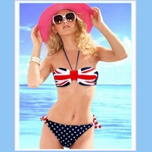 British Flag 2 Piece Bikini Summer Swim Suit with Padded Cups & Side Ties