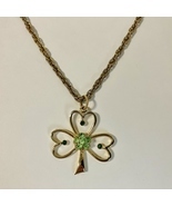 Beatrix Shamrock Pendant Gold Metal Green Rhinestone Charm Chain Necklace  - $18.00