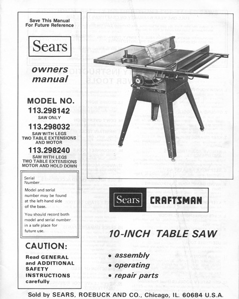 Delta Table Saw Model 34-670 Instruction Manual