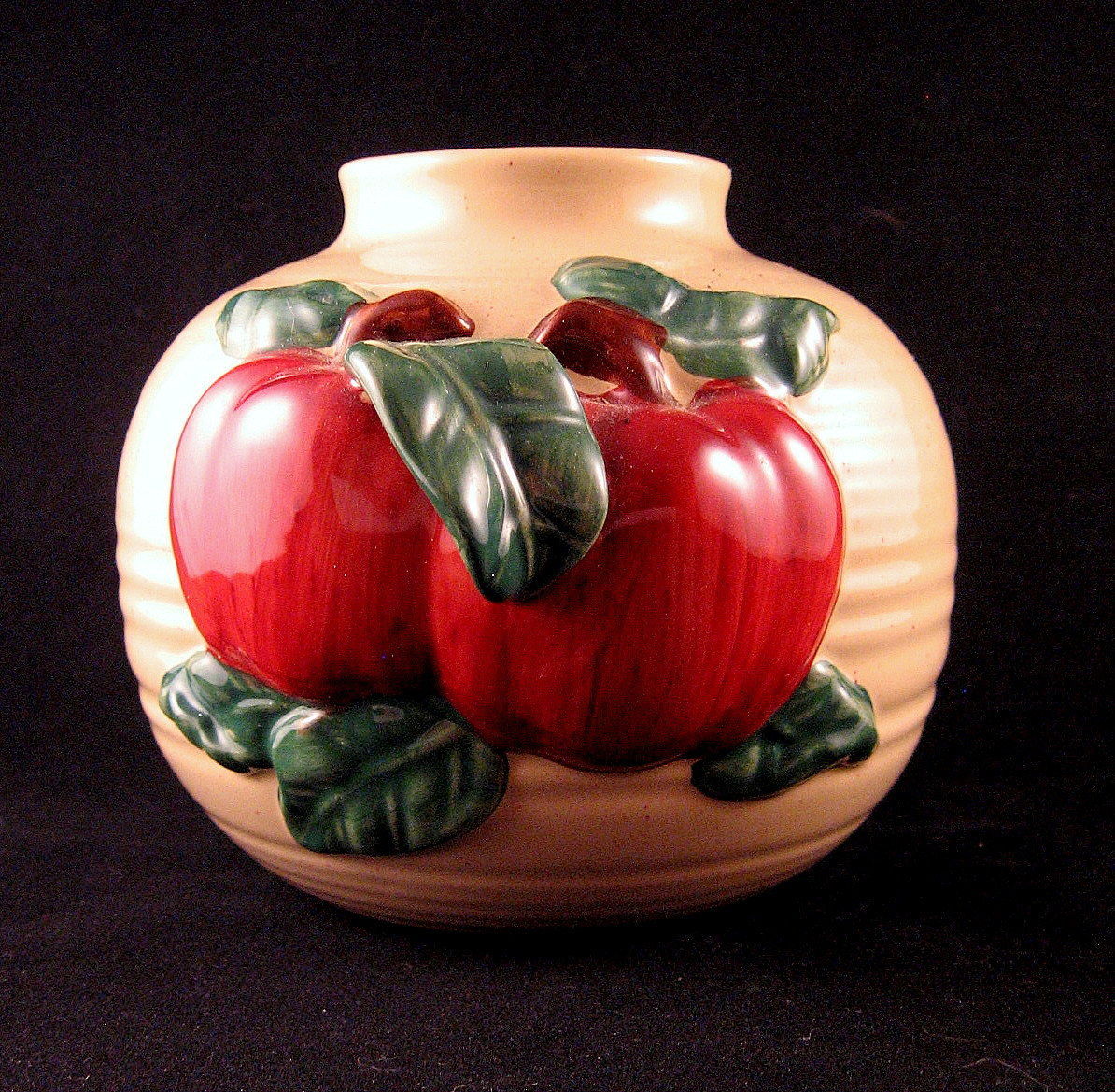 Ceramic Pottery Bean Pot Hand Thrown, Applied Apple Bah Relief