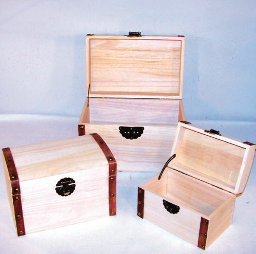 WOOD TRIPLE STORAGE BOX 3PC Treasure Chest Set - 3 Different Sizes - Great Gift