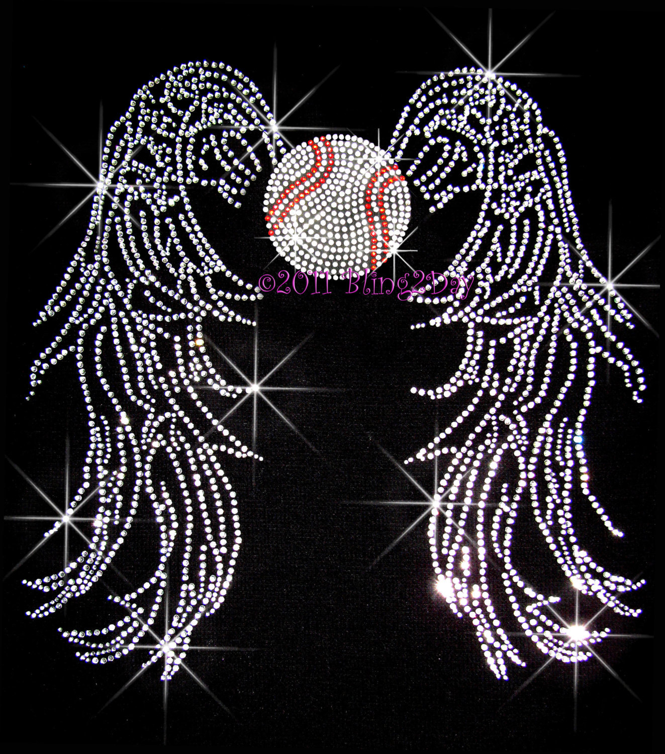 Angel Wings Baseball Iron On Rhinestone Transfer Bling