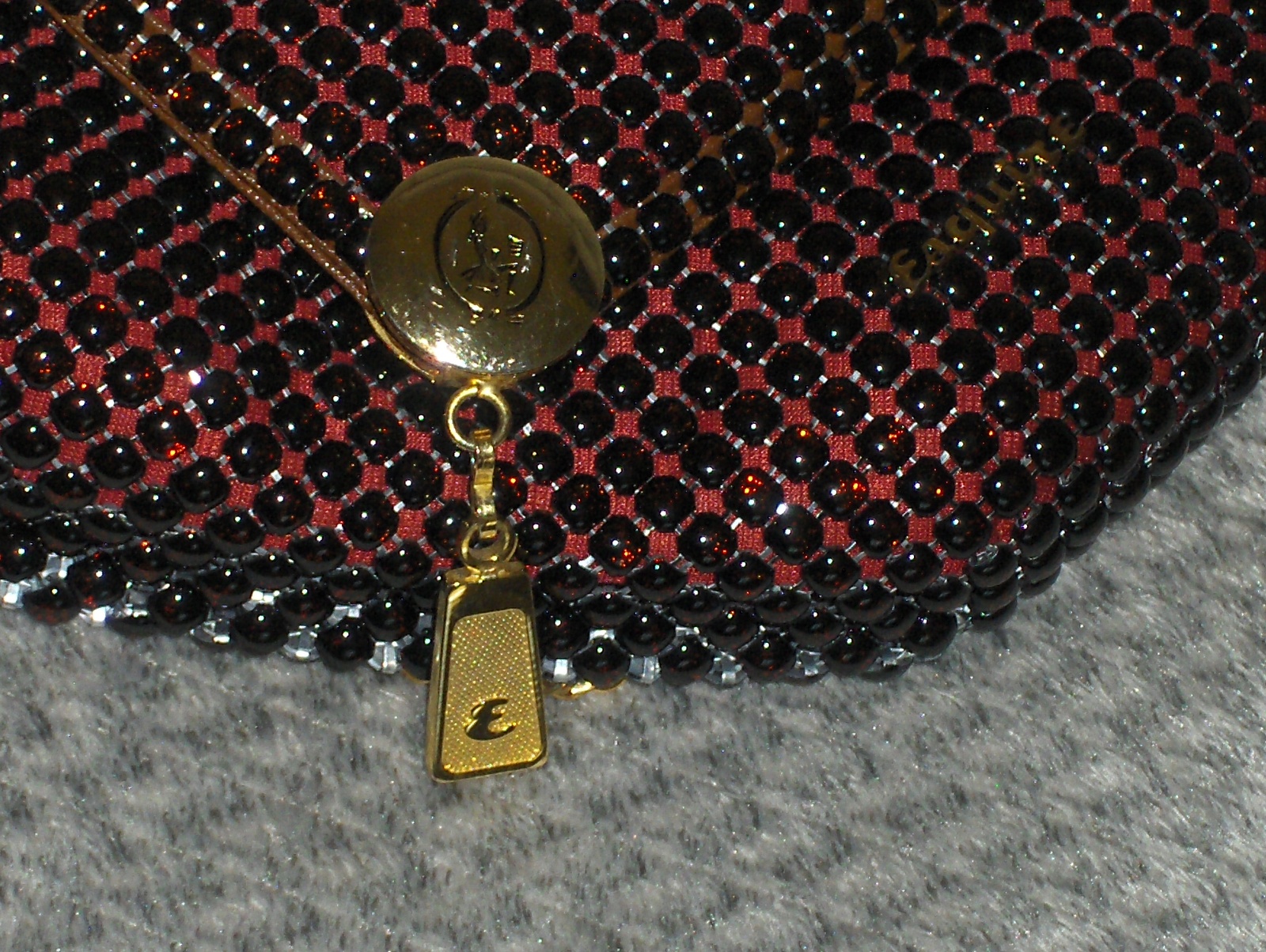 Esquire Collection Shoulder Bag Metallic Bead Purse Red Handbag Tote Sparkle Women