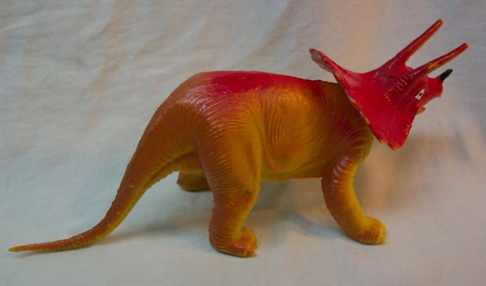Vintage Imperial Yellow Red Triceratops Dinosaur 9 Plastic Toy