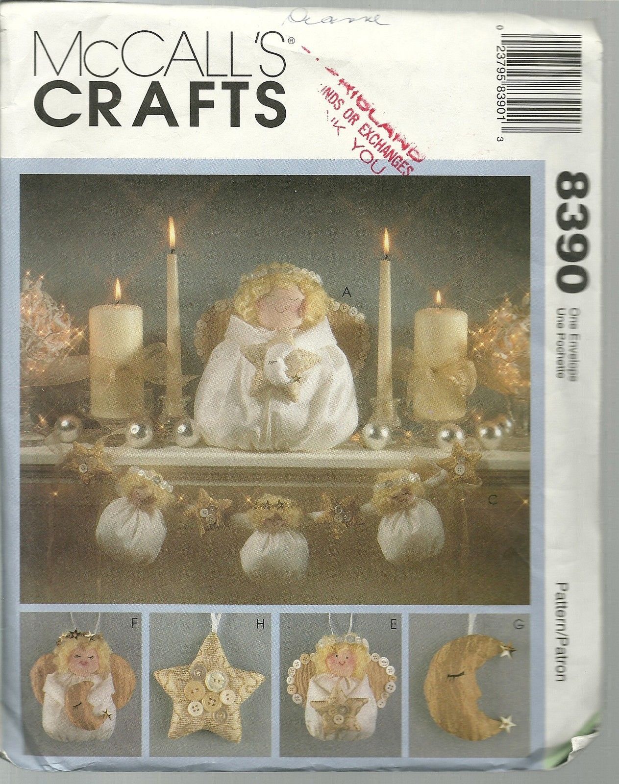 McCall's Sewing Pattern 8390 Crafts Angel Christmas Ornaments 1 Size ...