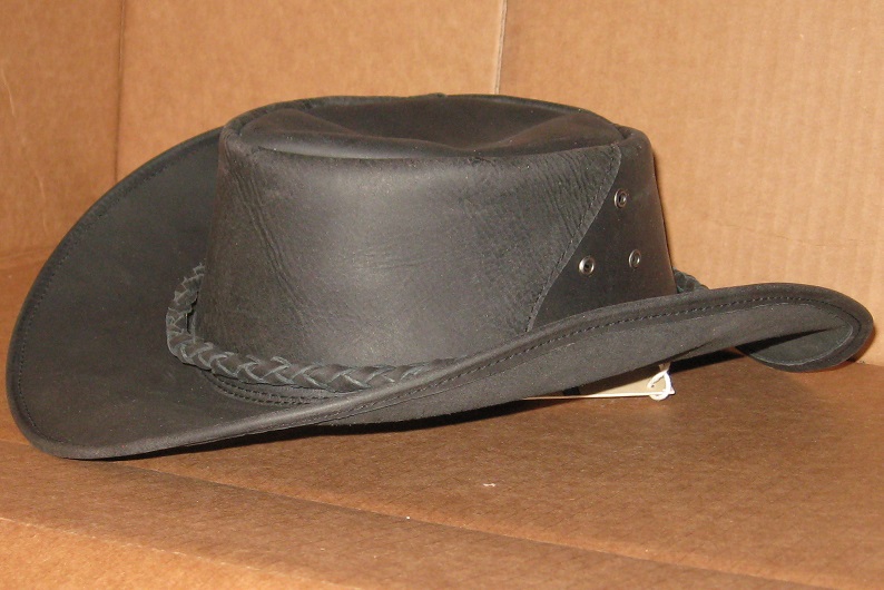 Black Leather Outback Hat Waterproof UPF 50+ Hats