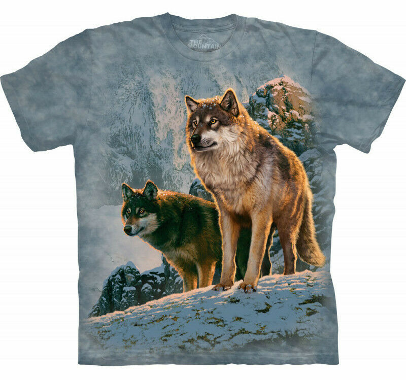 Wolf Couple Sunset Pack Animal Cotton Wolves Dog The Mountain T-Shirt Adult S-5X