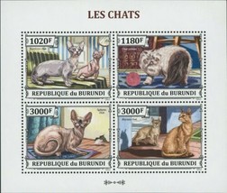 Cats Stamp Sphynx Bambino Abyssin Persian S/S MNH #3248-3251 - $15.70