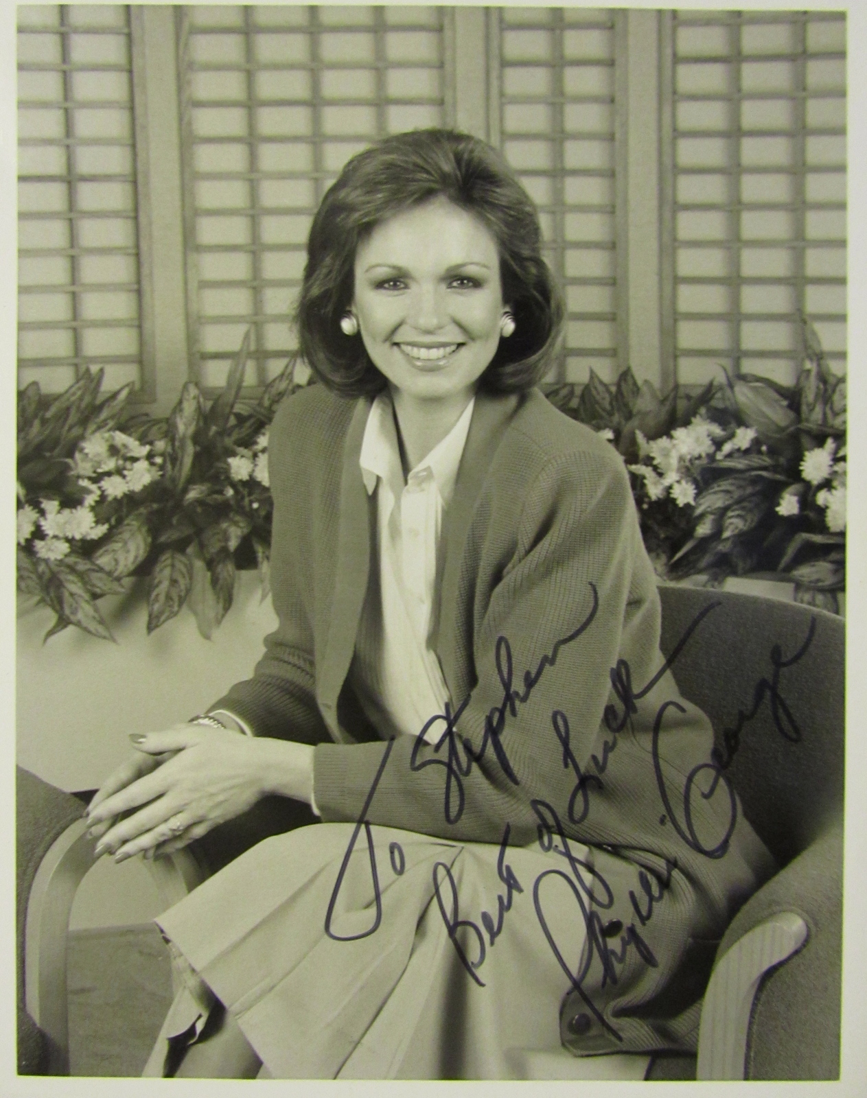 PHYLLIS GEORGE SIGNED AUTOGRAPHED 7X9 PHOTO TO STEPHEN COA ACTRESS MISS ...