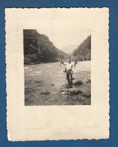 Antique Vintage Photograph in Croatia 1930s, Fishing Man, river  small p... - $13.99
