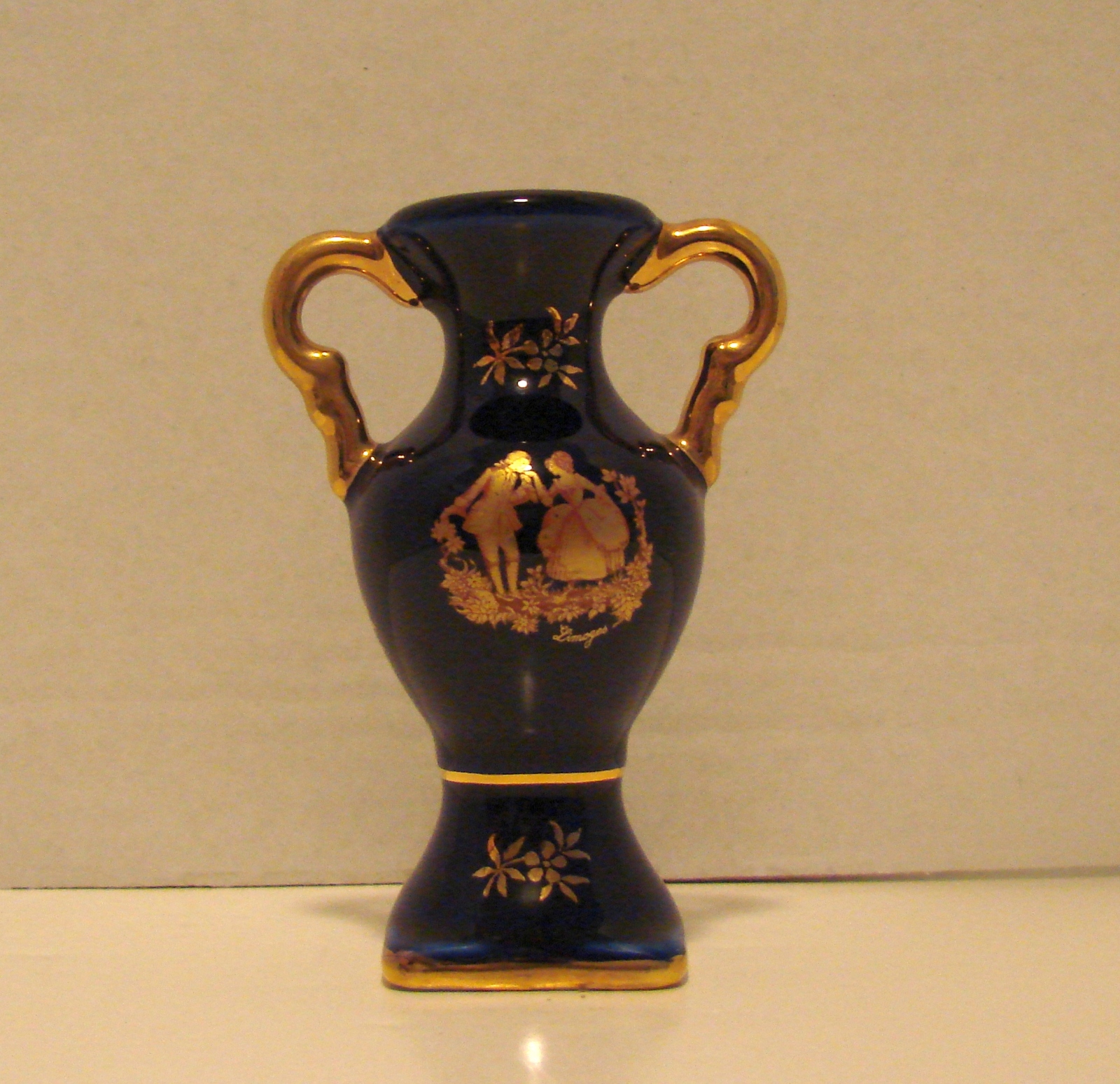 Small Miniature Limoges France 404C Cobalt Blue Two Handle Vase