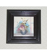 Small Framed Painting Miniature Vase with Flowers Floral Still Life - $6.99