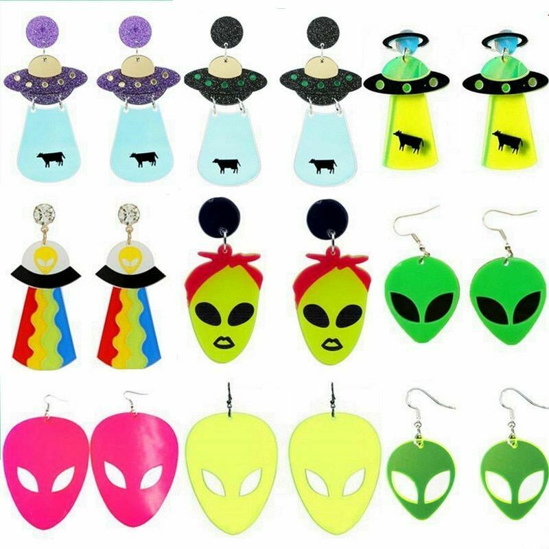 New Creative Acrylic Alien Saucer Man Drop Earrings For Women Cute UFO Spaceship