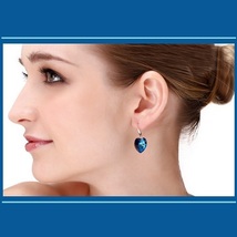 Deep Blue Sapphire Swarovski Austrian Crystal 18K White GP Heart Drop Earrings image 2