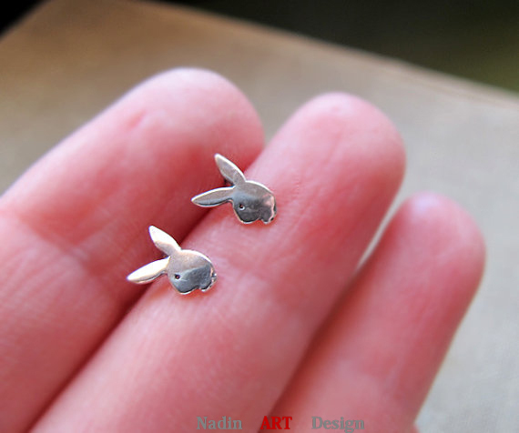 Sterling Silver Bunny Earrings. Playboy Rabbit Stud ...