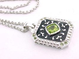 PERIDOT andBLACK ENAMEL Pendant in STERLING Silver with STERLING Chain  - $60.00