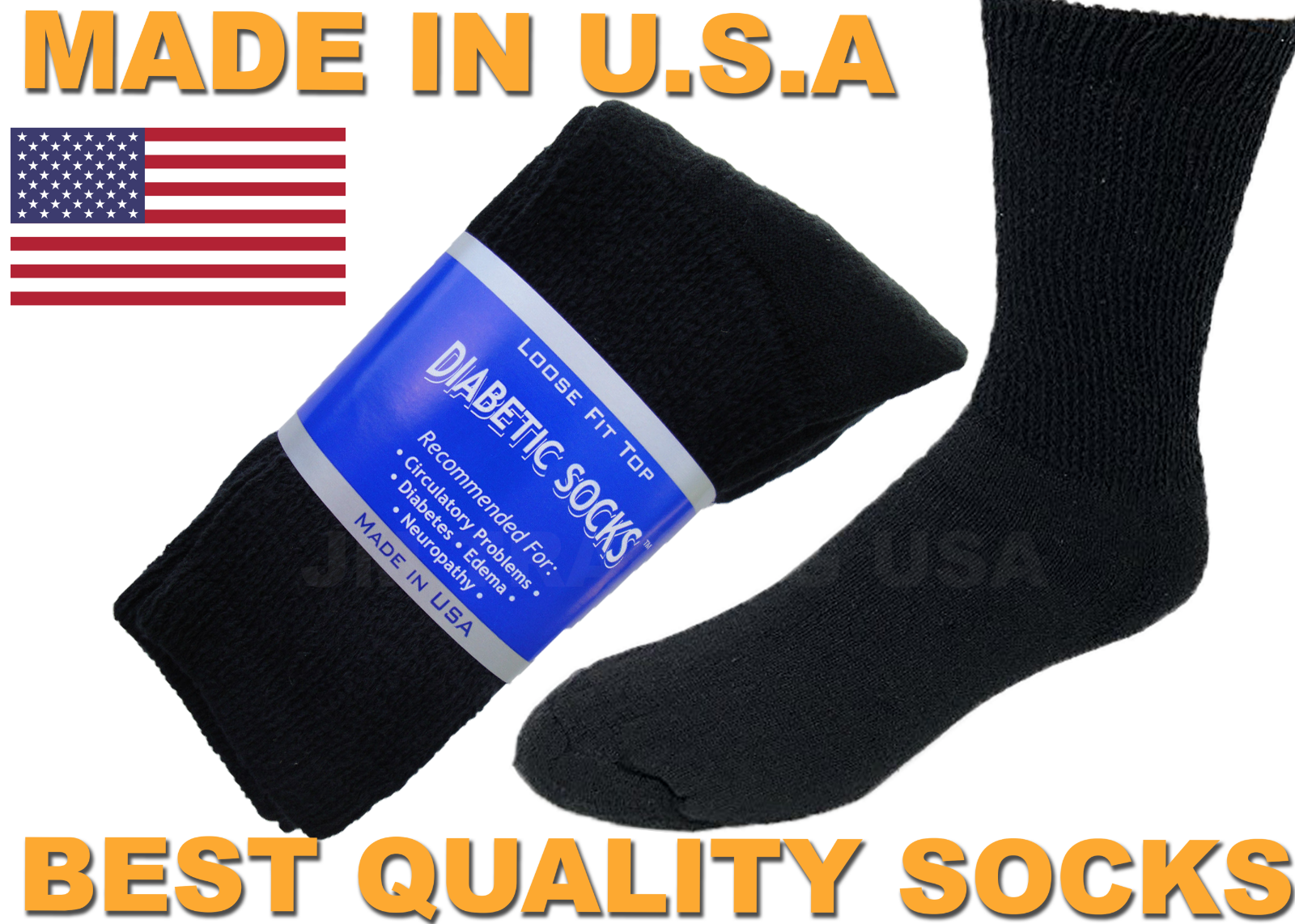 BEST QUALITY 18 pair of mens black Diabetic crew socks 13-15 KING SZ ( MADE USA