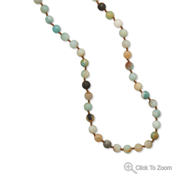 Faceted Amazonite Bead Knotted Necklace - Genuine Gemstone