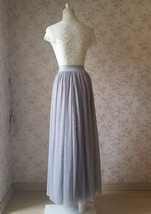 LIGHT GREY Maxi Tulle Skirt Elastic High Waisted Grey Wedding Bridesmaid Skirts image 6