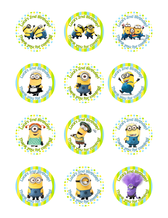 Minions 2inches round - Favors, Tags, Labels, Stickers, Toppers ...