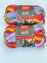 Red Heart Soft Fantasy Knitting Crochet Yarn Bright Vibrant Multi Rainbow 4 Lot - $13.54