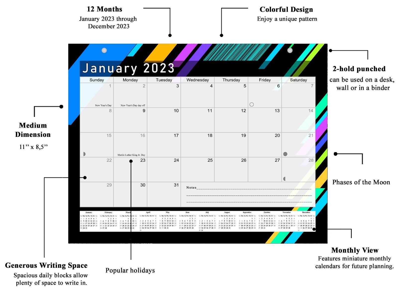 2023 Monthly Magnetic - 12 Months Desktop/Wall Calendar/Planner