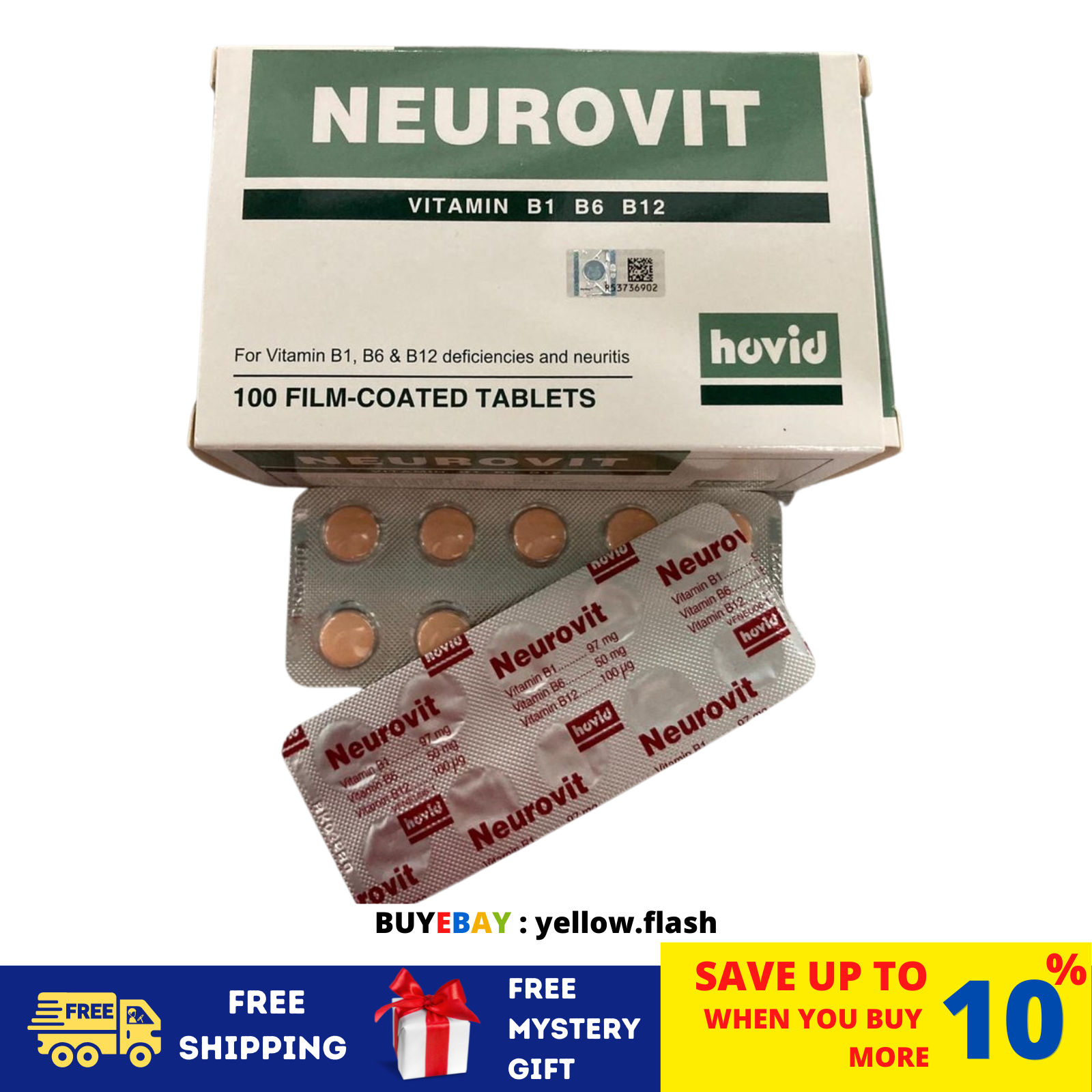 HOVID NEUROVIT VITAMINA B1 B6 B12 100's Para Función Nerviosa ENVÍO ...