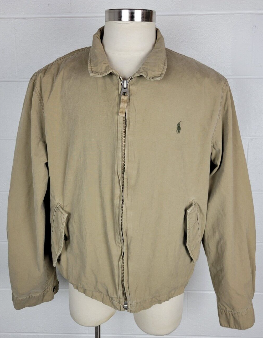 Vtg Polo Ralph Lauren Mens Cotton Khaki Lined Bomber Jacket Field Coat 2XL - $39.60
