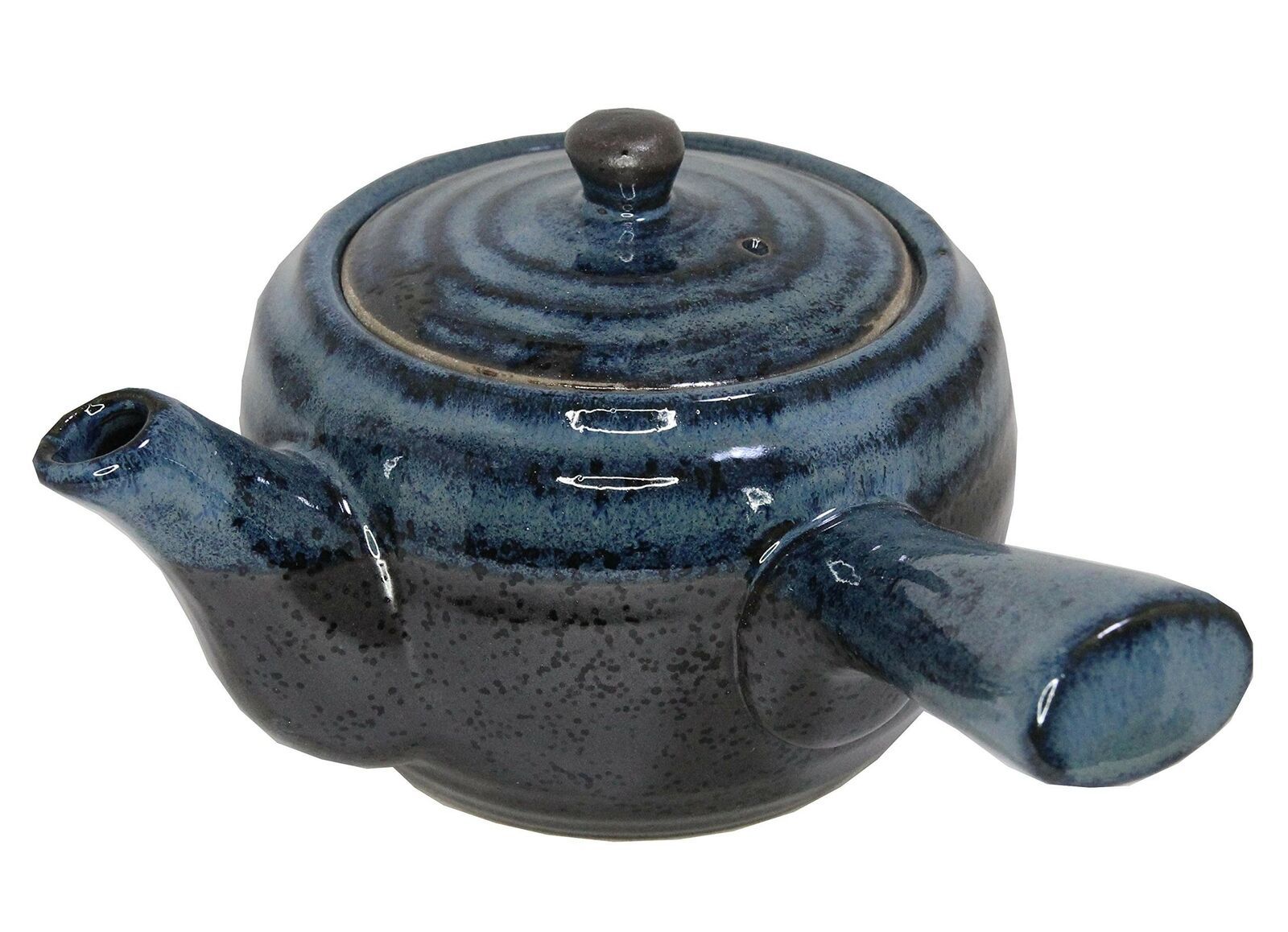 Japanese Teapot Kettle Kyusu 14.5 oz Ceramic Black flowing Crystal Blue (km-301)