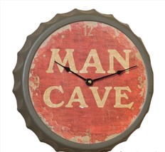 Man Cave Bottle Cap Wall Clock 13" Weathered Look Painted Metal Men Garage Beer