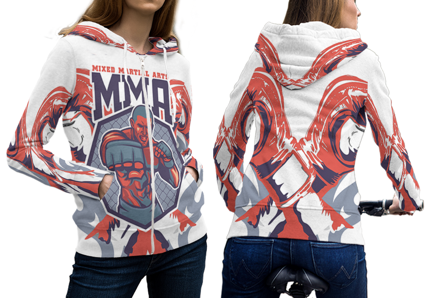 Strong Fighter MMA Zipper Fullprint Hoodie For Women Sweatshirts, Hoodies