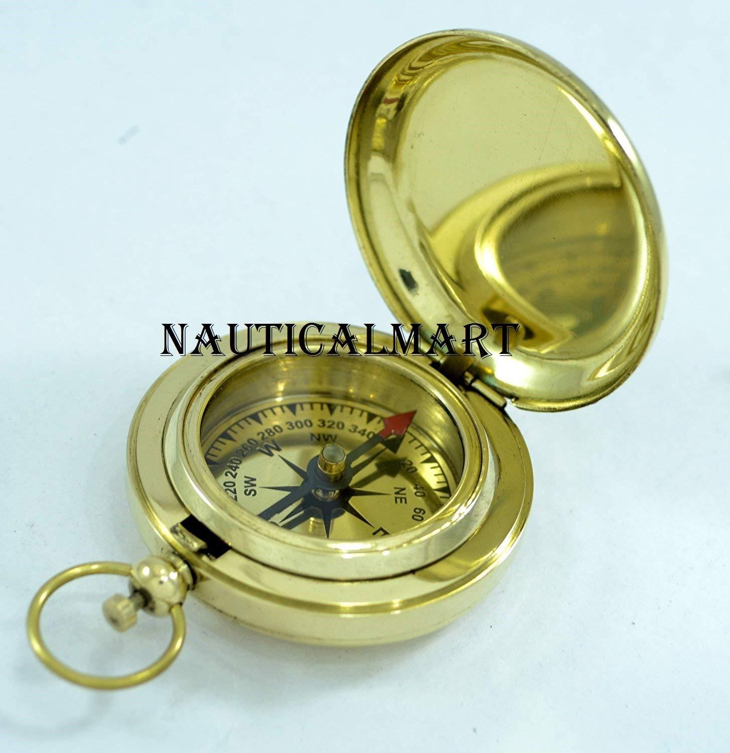 NauticalMart Brass Anchor Compass Push Button Pocket Compass Compasses